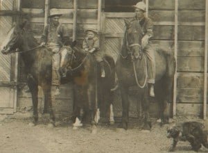 Percy Farnworth (left) on horseback